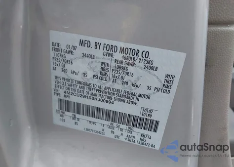 2008 Mercury Mariner Hybrid z USA, uszkodzony, nr VIN 4M2CU29HX8KJ00994